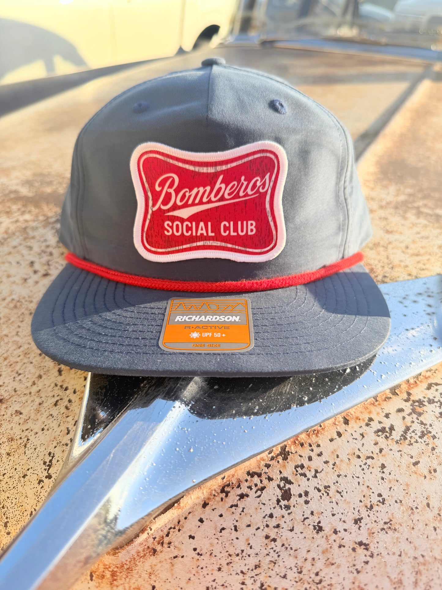 Navy Blue Richardson 256P Gramps hat w/ red cord & high life patch